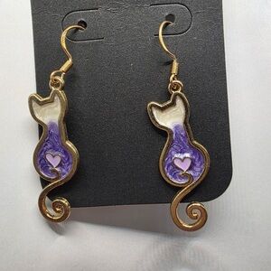 Elegant Gold and Purple Cat Earrings